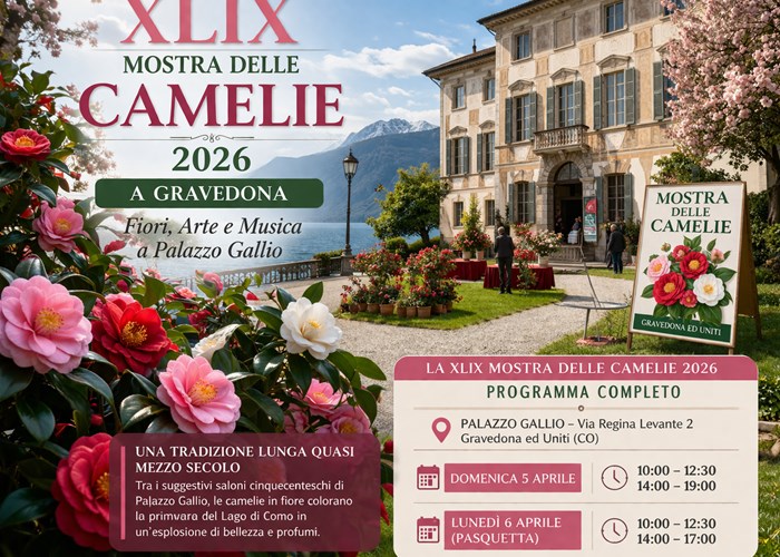 XLIX Mostra delle Camelie 2026 a Gravedona: Fiori, Arte e Musica a Palazzo Gallio